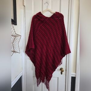Charlotte Daniel Stylish Red and Black Knit Poncho
